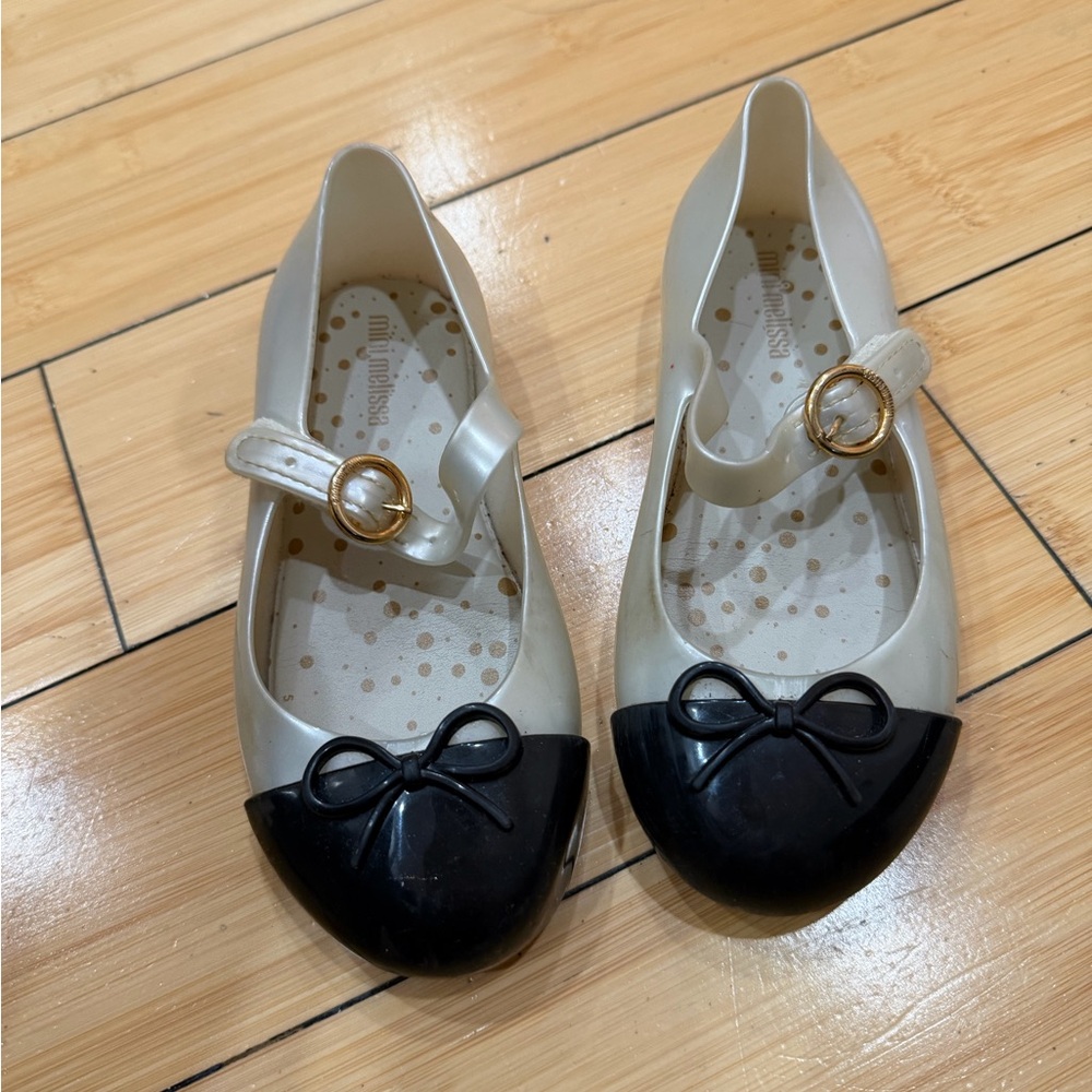 Mini Melissa Cream and Black Mary Jane Shoes